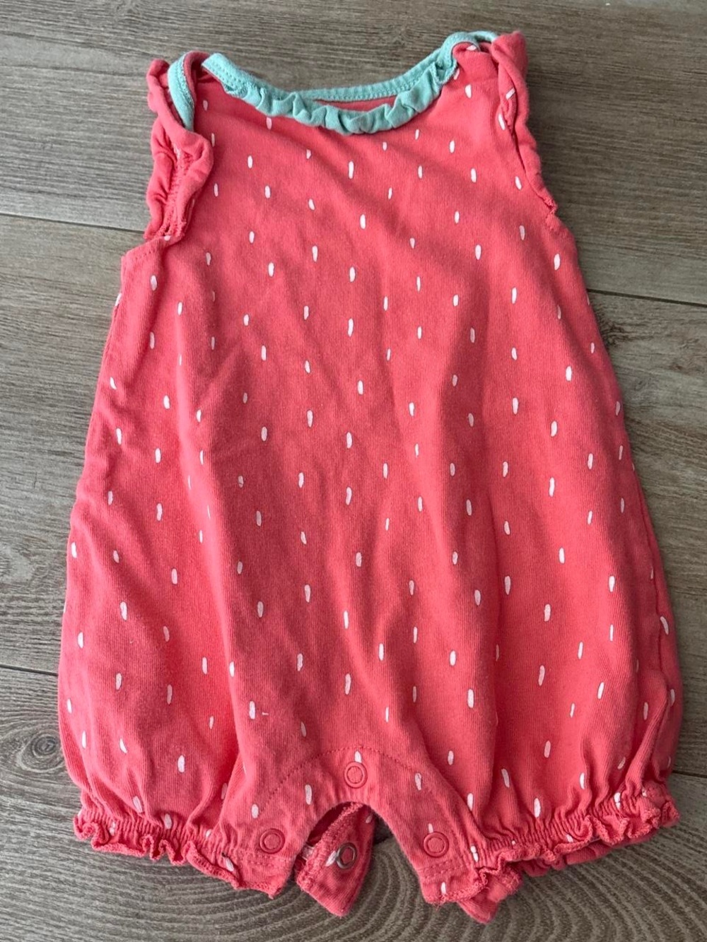 Coral Pink Watermelon Romper with Mint Trim 🍉